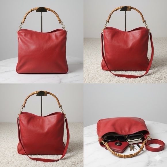 Gucci Vintage Bundle 2 Way Red Leather Handbag and Wallet - Picture 4 of 16
